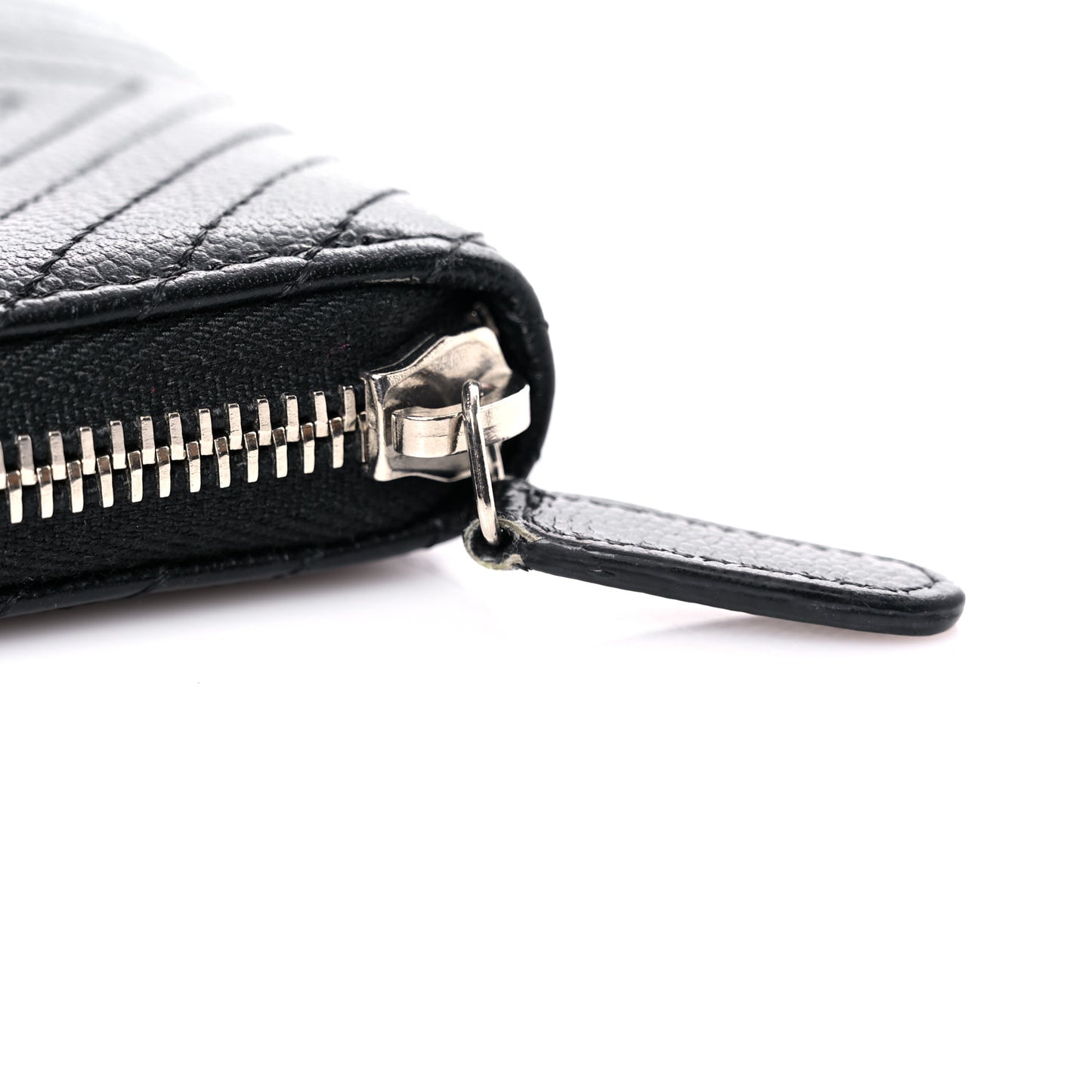 Caviar Chevron Quilted Zip Around Coin Purse Black