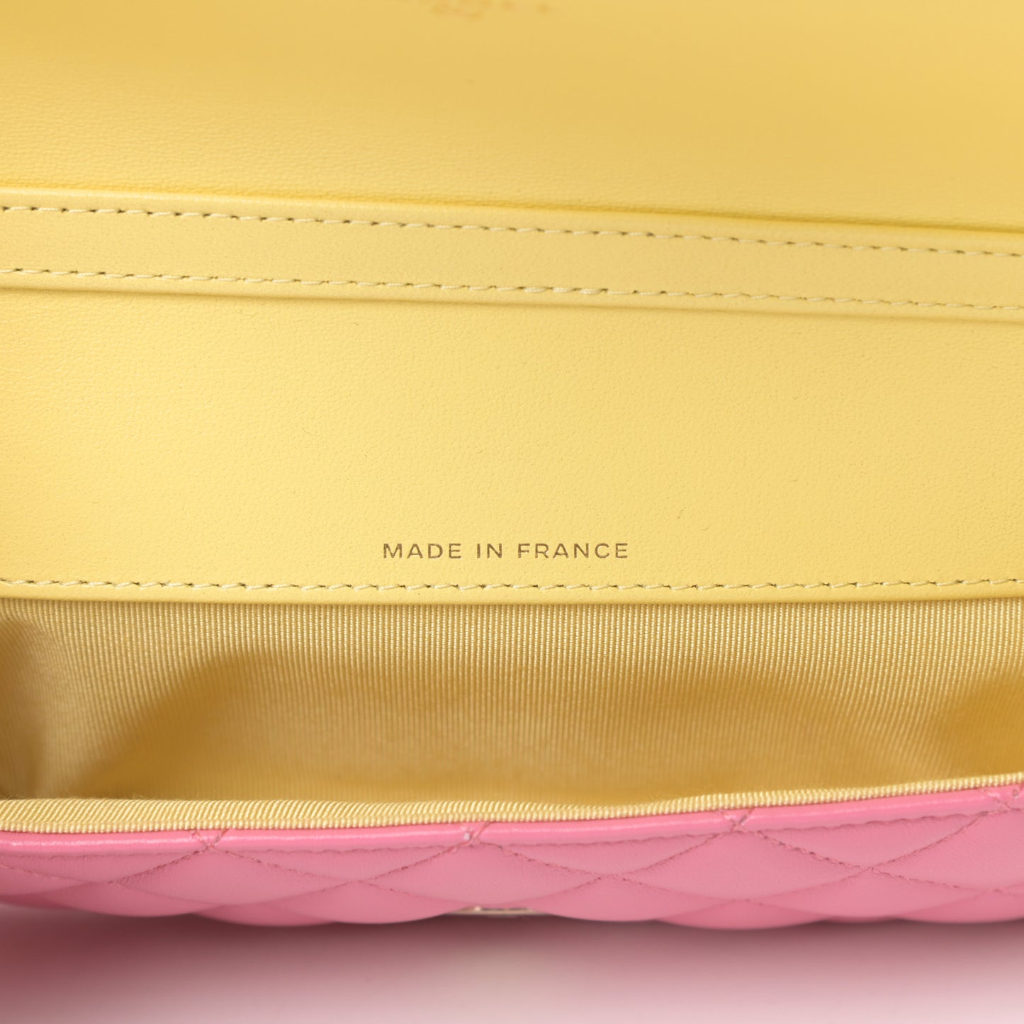 Lambskin Quilted Glasses Case With Chain Pink Yellow