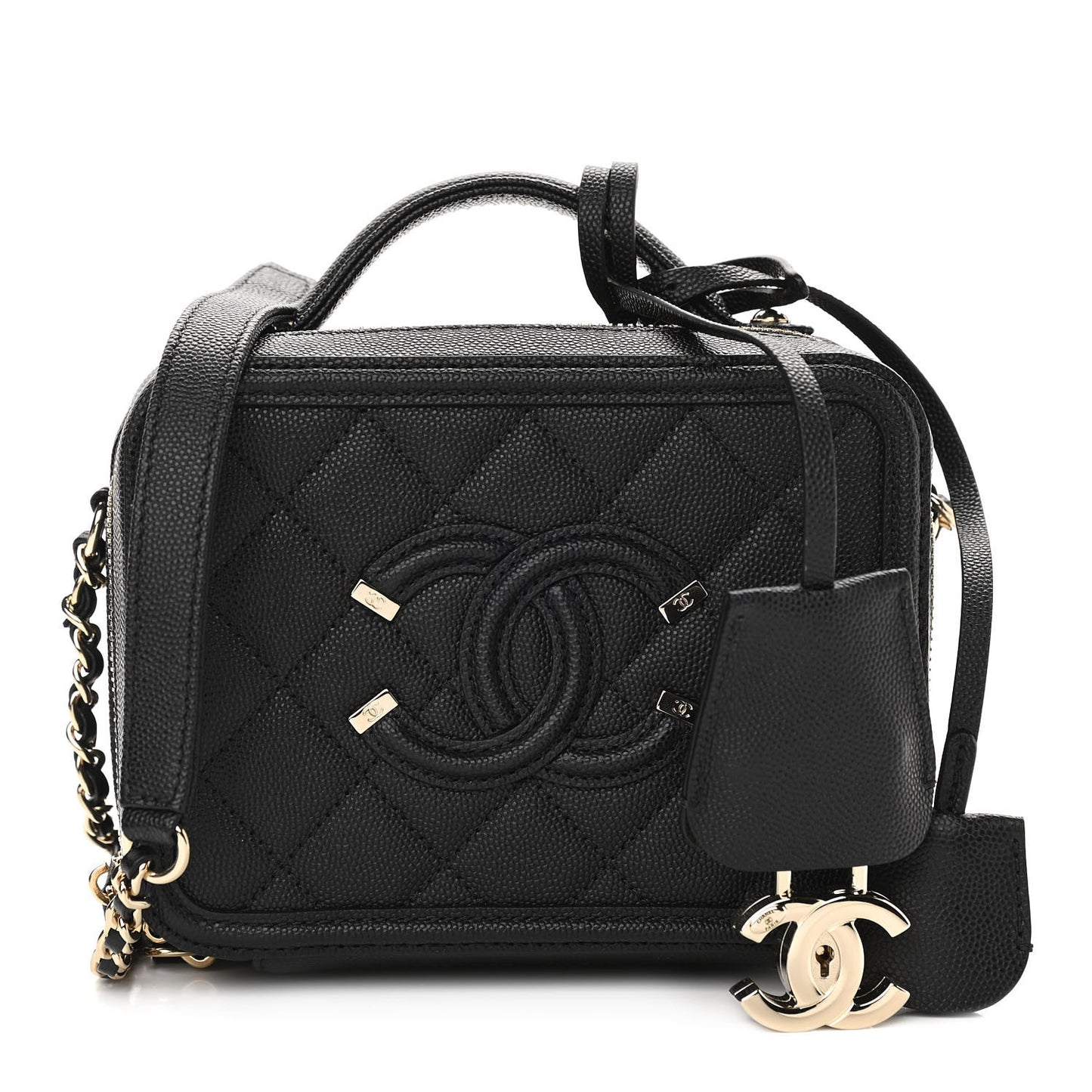 Caviar Quilted Small CC Filigree Vanity Case Black