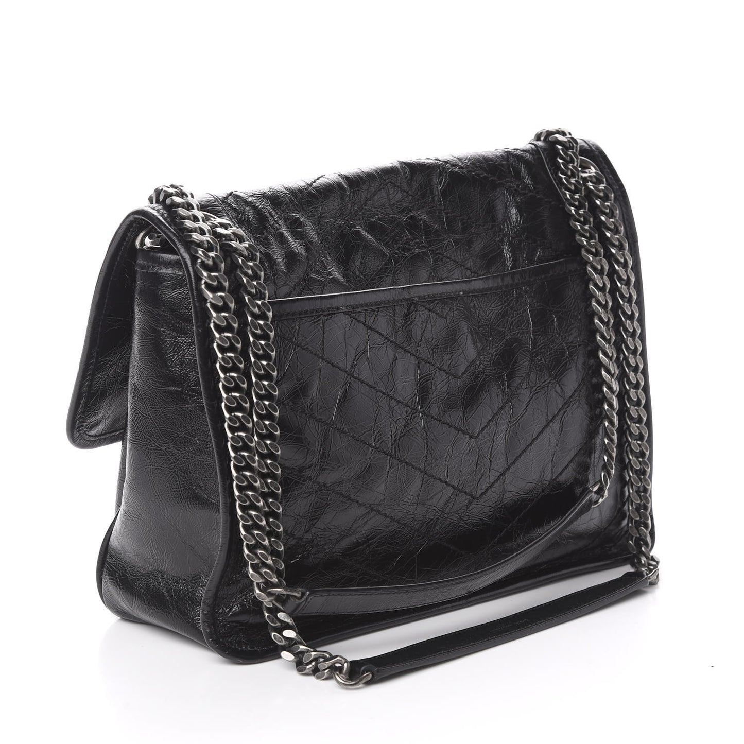 Crinkled Calfskin Matelasse Monogram Medium Niki Chain Satchel Black