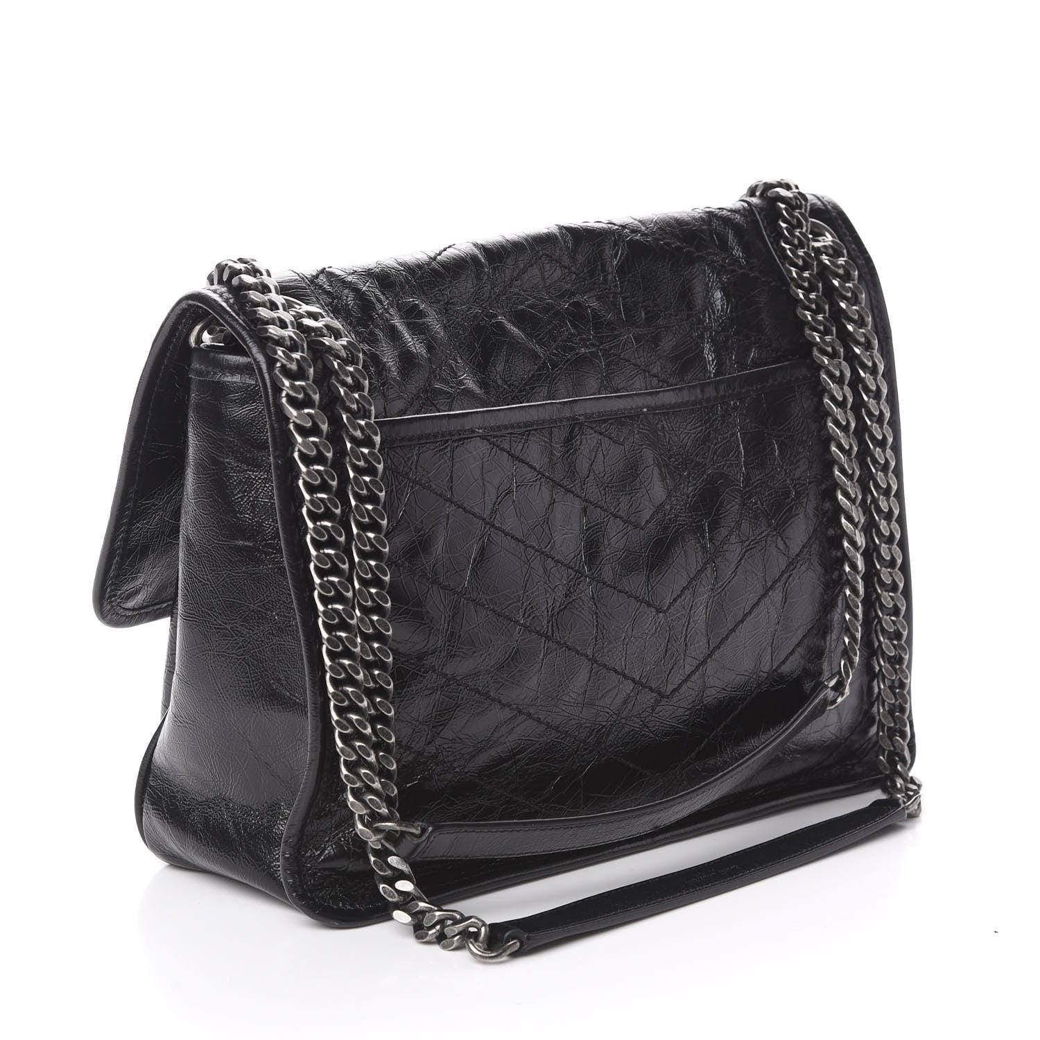 Saint Laurent Crinkled Calfskin Matelasse Monogram Medium Niki Chain Satchel Black 3 of 10