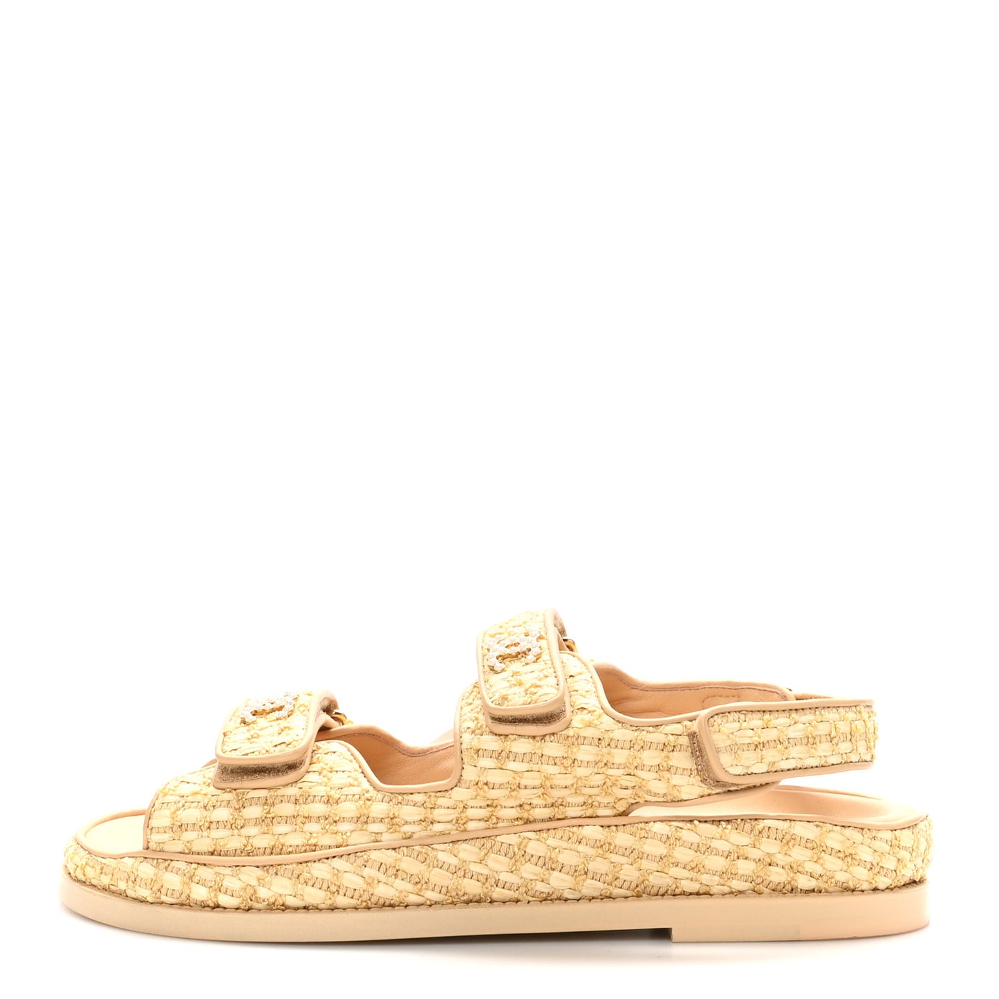 Braided Fabric Velcro Dad Sandals 40 Beige