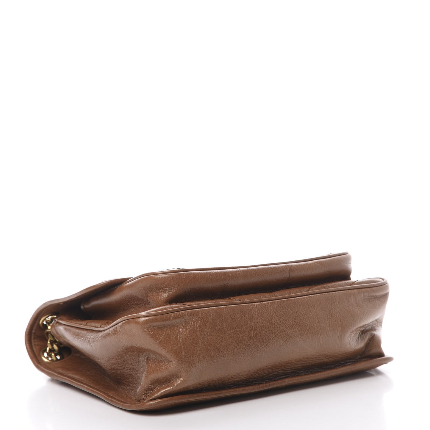 Crinkled Calfskin Matelasse Monogram Medium Niki Chain Satchel Caramel