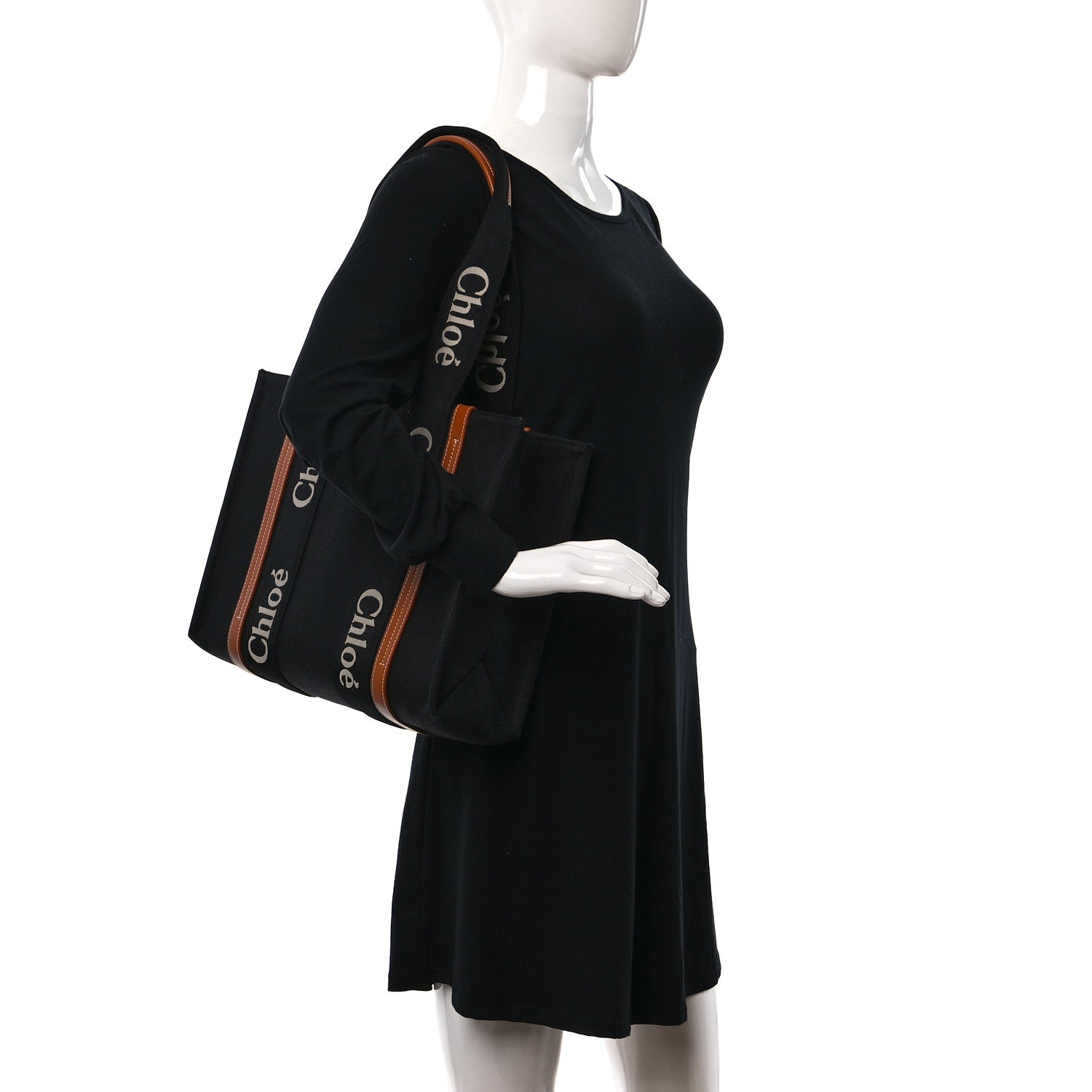 Chloe Cotton Calfskin Medium Woody Ribbon Tote Black 2 of 9