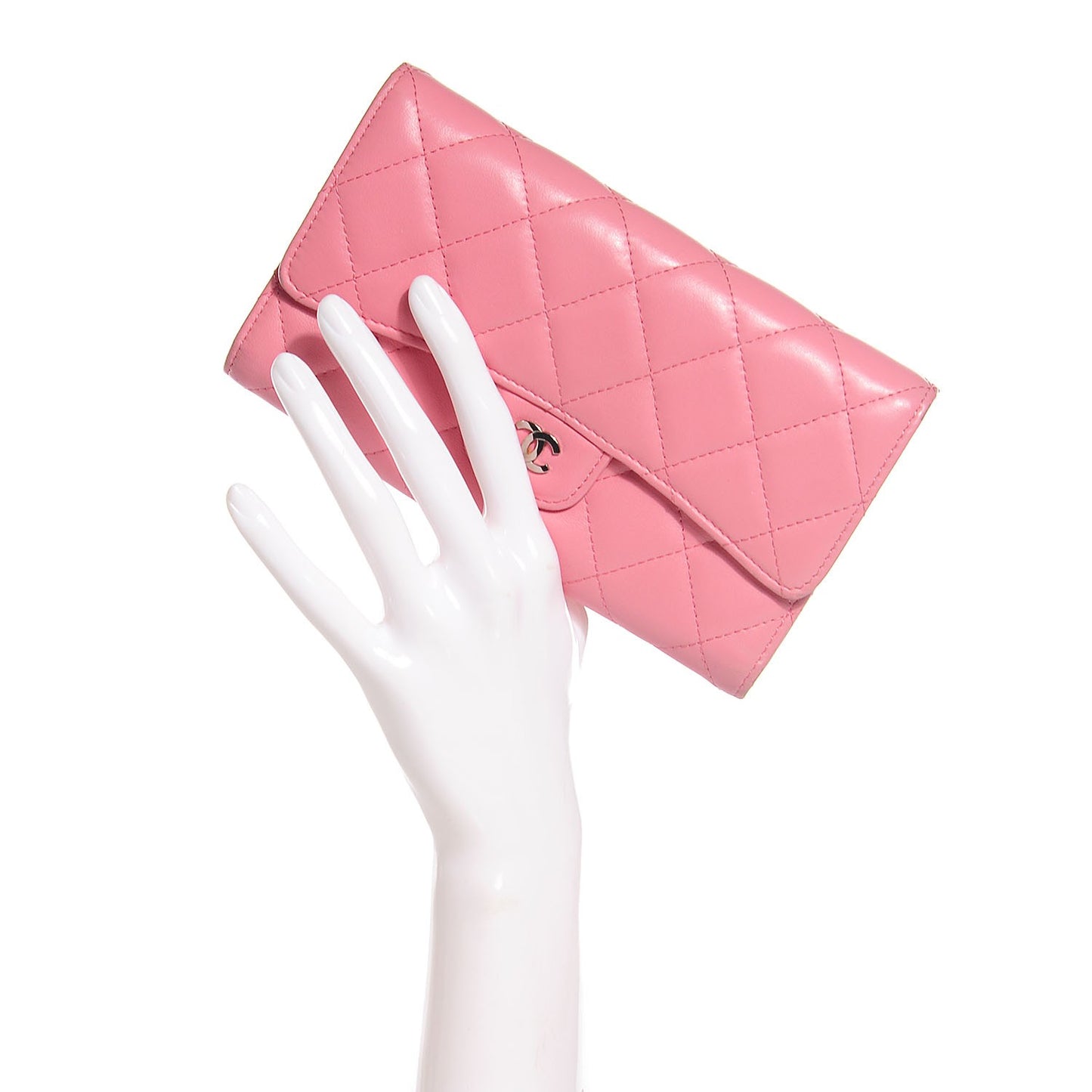 Lambskin Quilted Large Flap Wallet Pink