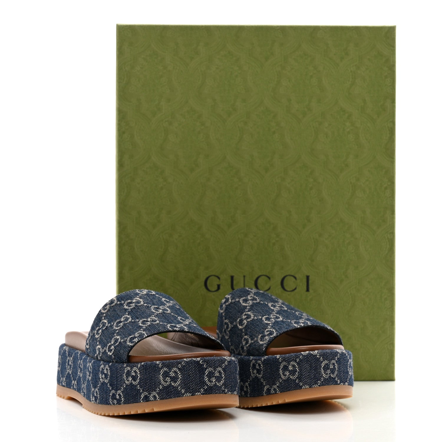 Gucci New Denim GG Monogram Angelina Platform 55mm Slide Sandals 37 Blue Tea 9 of 9
