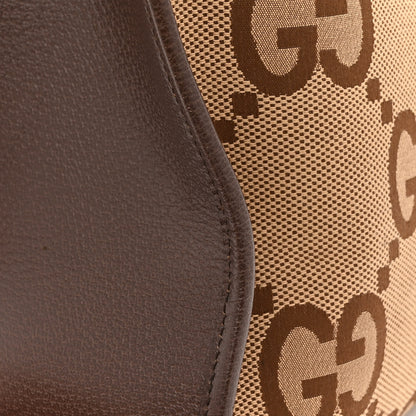 Gucci Monogram Jumbo GG Textured Dollar Calfskin Web Tote Bag Camel Ebony New Acero 19 of 19