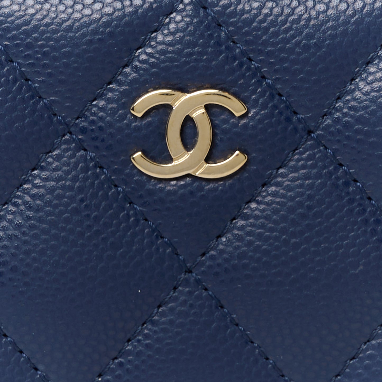 Caviar Quilted Zip Around Coin Purse Wallet Navy