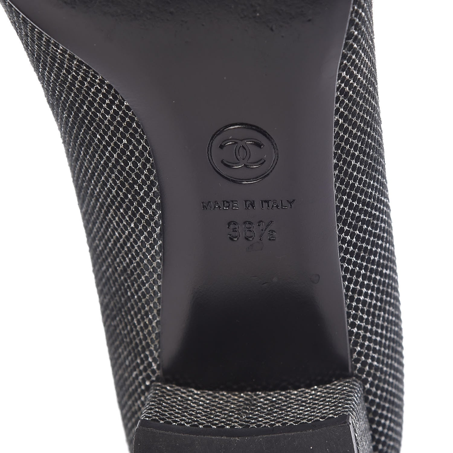 Chanel Metallic Mesh Quilted CC Cap Toe Pumps 38.5 Black Silver 8 of 12