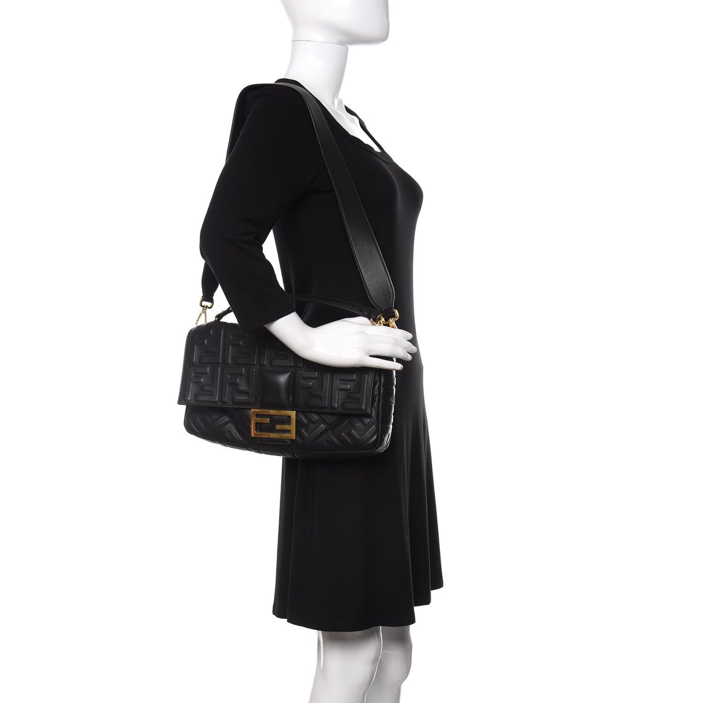 Nappa FF 1974 Embossed Large Baguette Black