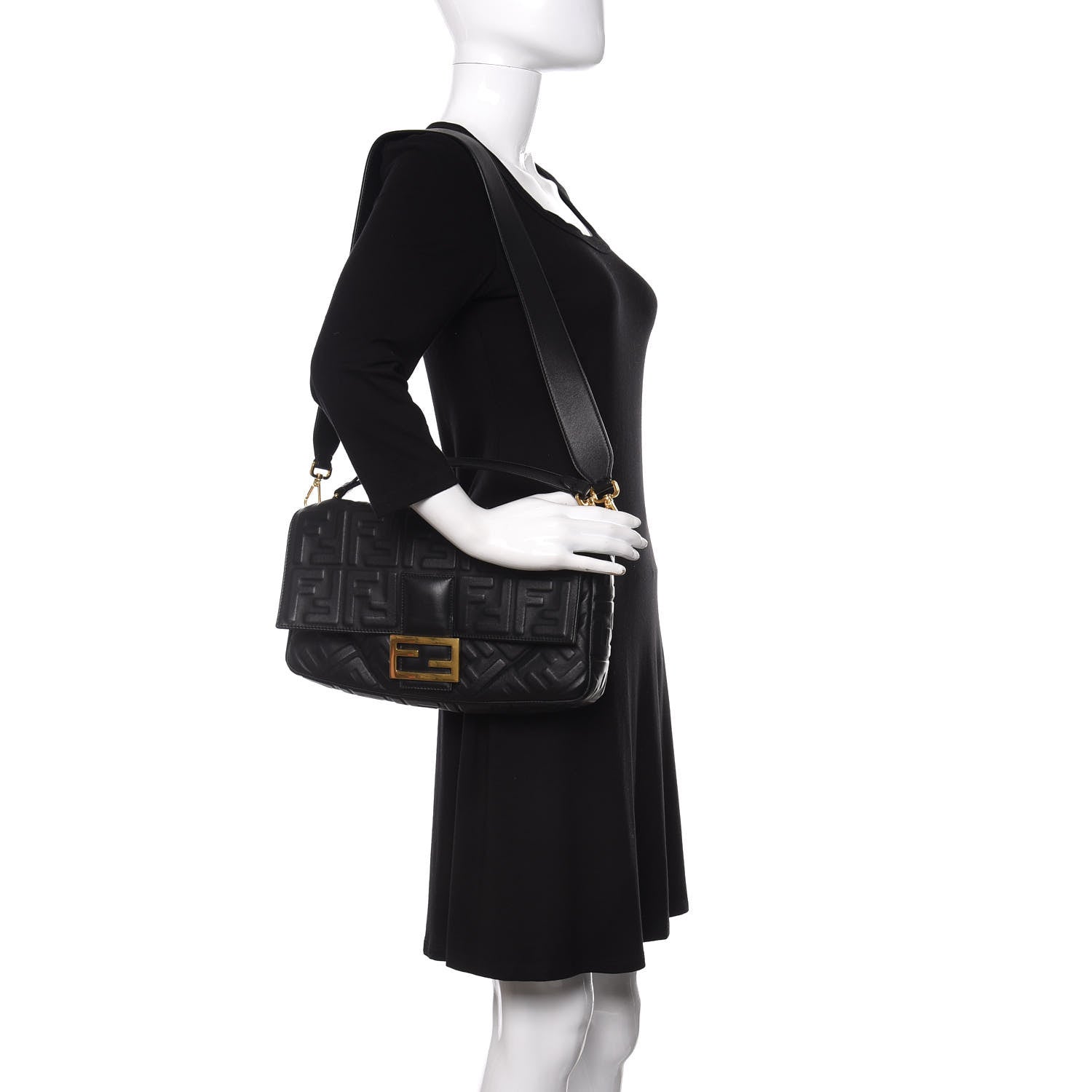 Fendi Nappa FF 1974 Embossed Large Baguette Black 2 of 10