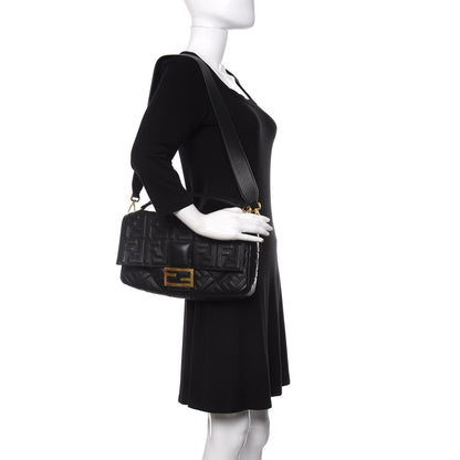 Fendi Nappa FF 1974 Embossed Large Baguette Black 2 of 10