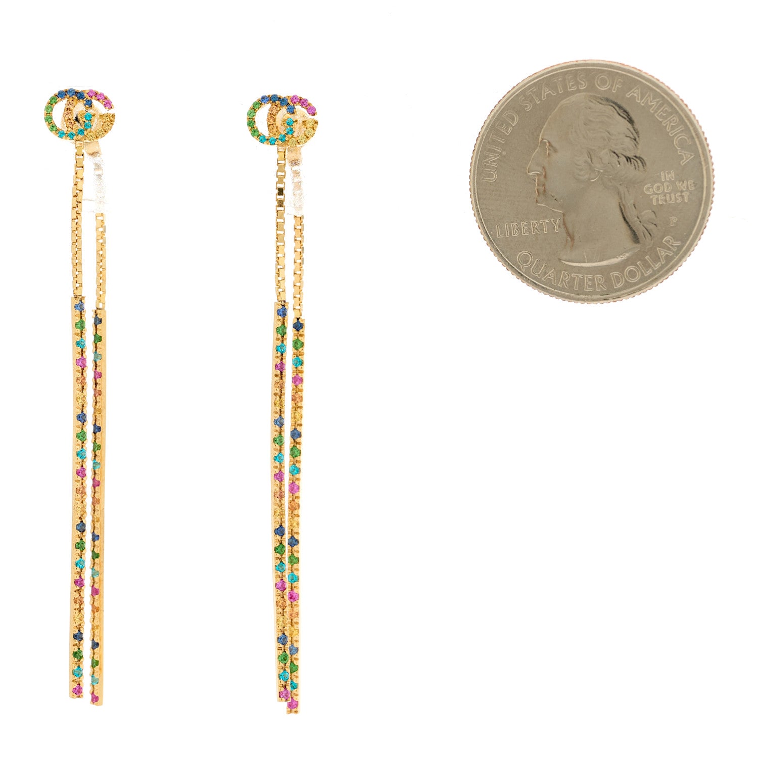 Gucci 18K Yellow Gold Sapphire Topaz Tsavorite Running G Drop Earrings 2 of 9