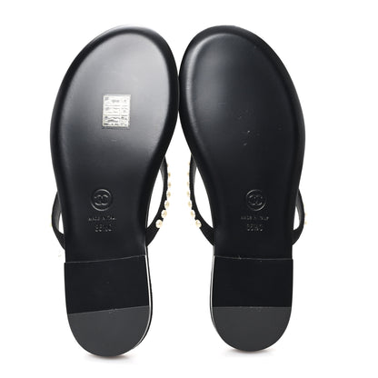 Chanel Suede Pearl Strass CC Thong Sandals 35.5 Black 6 of 8