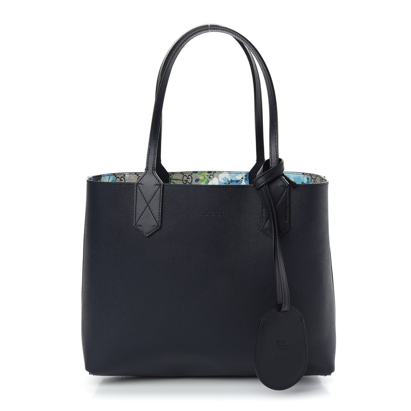 GG Supreme Monogram Blooms Small Reversible Tote Beige Blue Navy