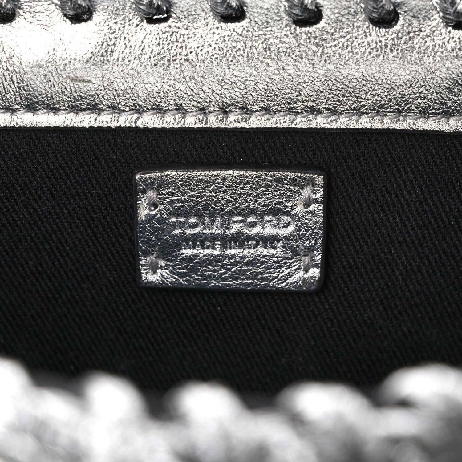 Tom Ford Calfskin Woven Satin Medium 001 Chain Shoulder Bag Silver 6 of 9