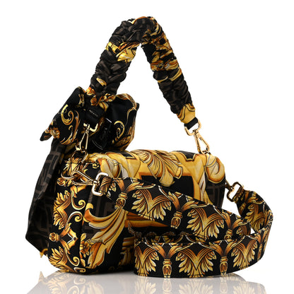 Fendi X VERSACE Silk Fendace FF Baroque Quilted Scarf Baguette Black Gold 3 of 8