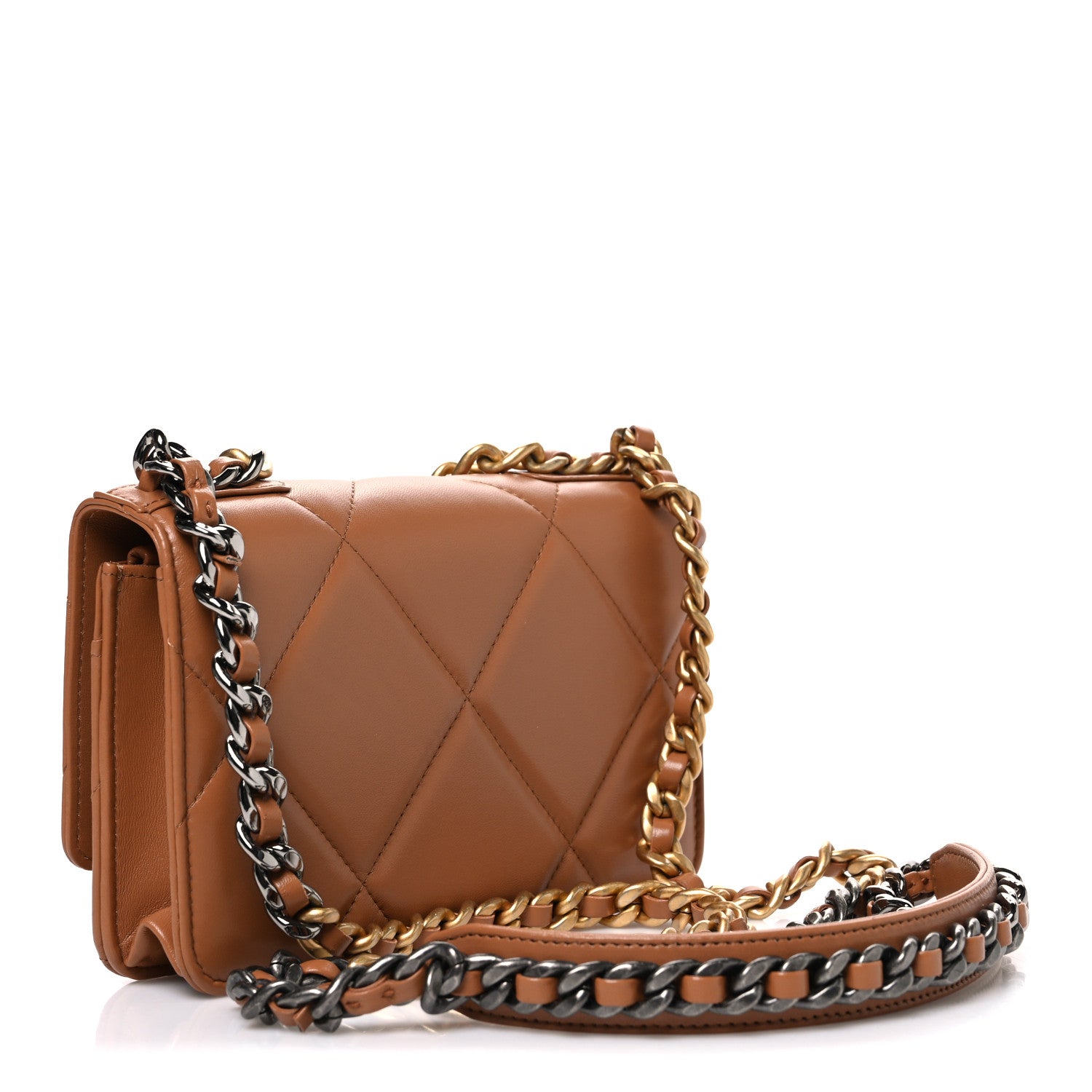 Chanel Lambskin Quilted Chanel 19 Wallet On Chain WOC Brown