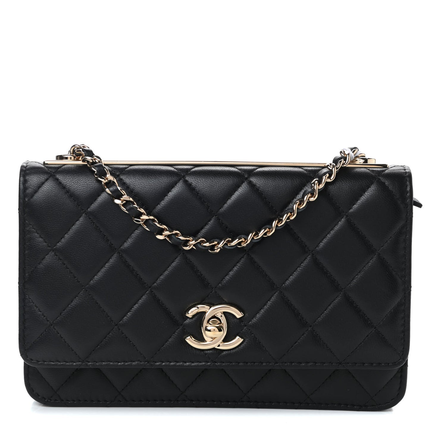 Lambskin Quilted Trendy CC Wallet On Chain WOC Black