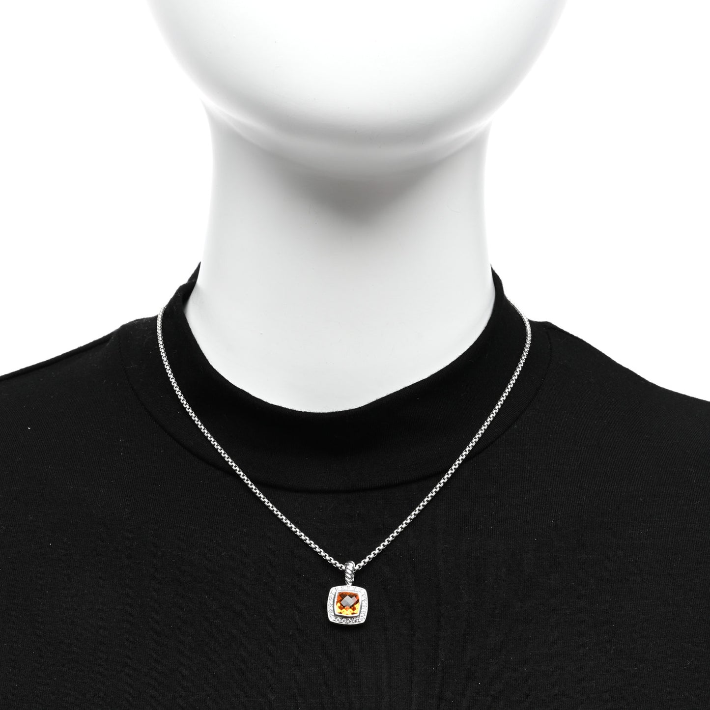 Sterling Silver Diamond Citrine 7mm Petite Albion Pendant Necklace