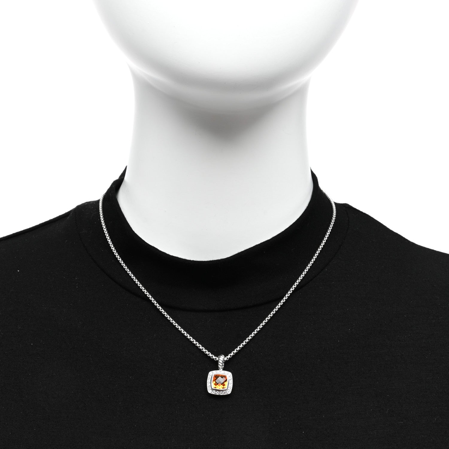 David Yurman Sterling Silver Diamond Citrine 7mm Petite Albion Pendant Necklace 2 of 4