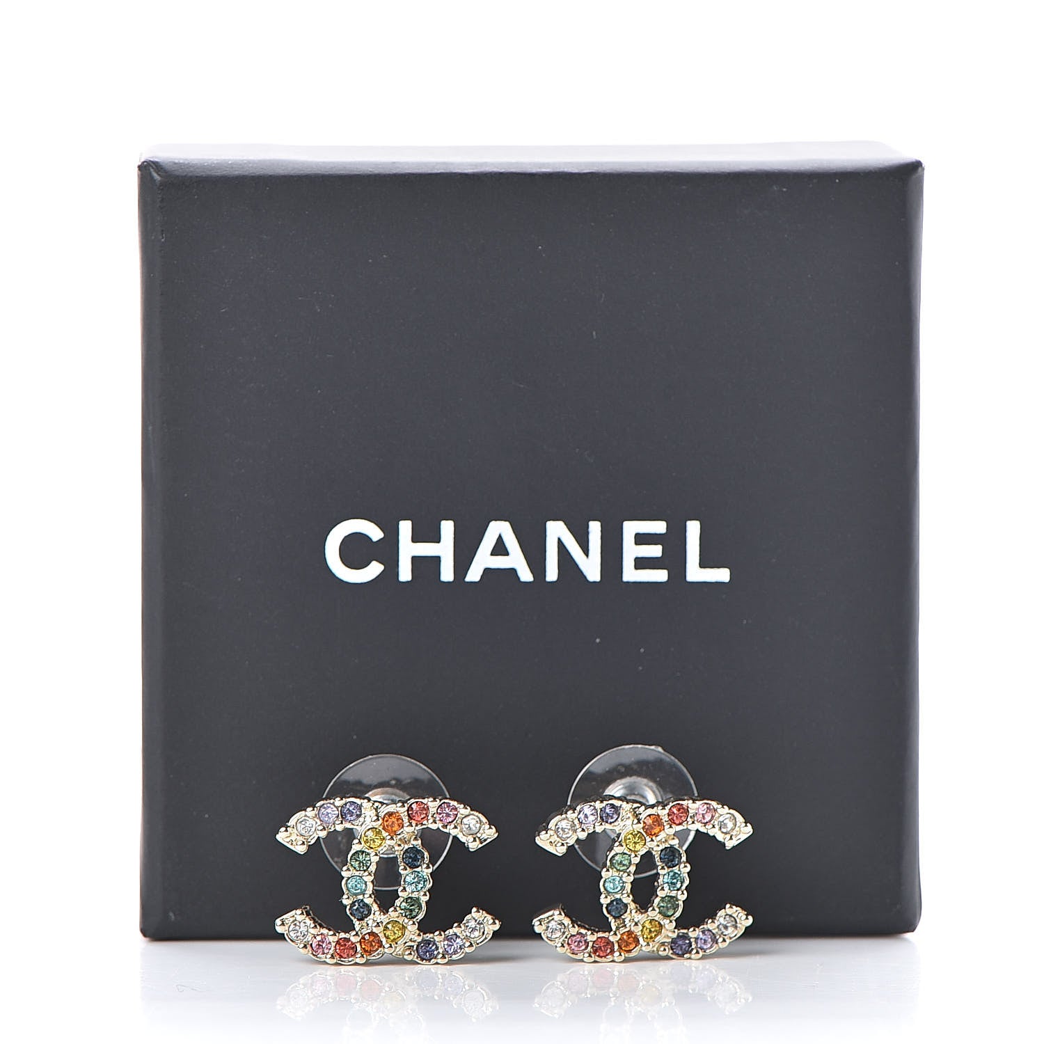 Chanel Crystal Over The Rainbow CC Earrings Gold Multicolor 5 of 5