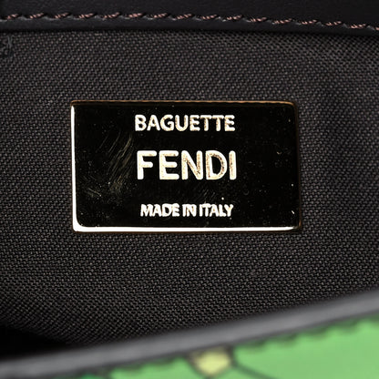 Fendi Nubuck Pequin Floral Print Baguette Tobacco Moro Ebano 6 of 12