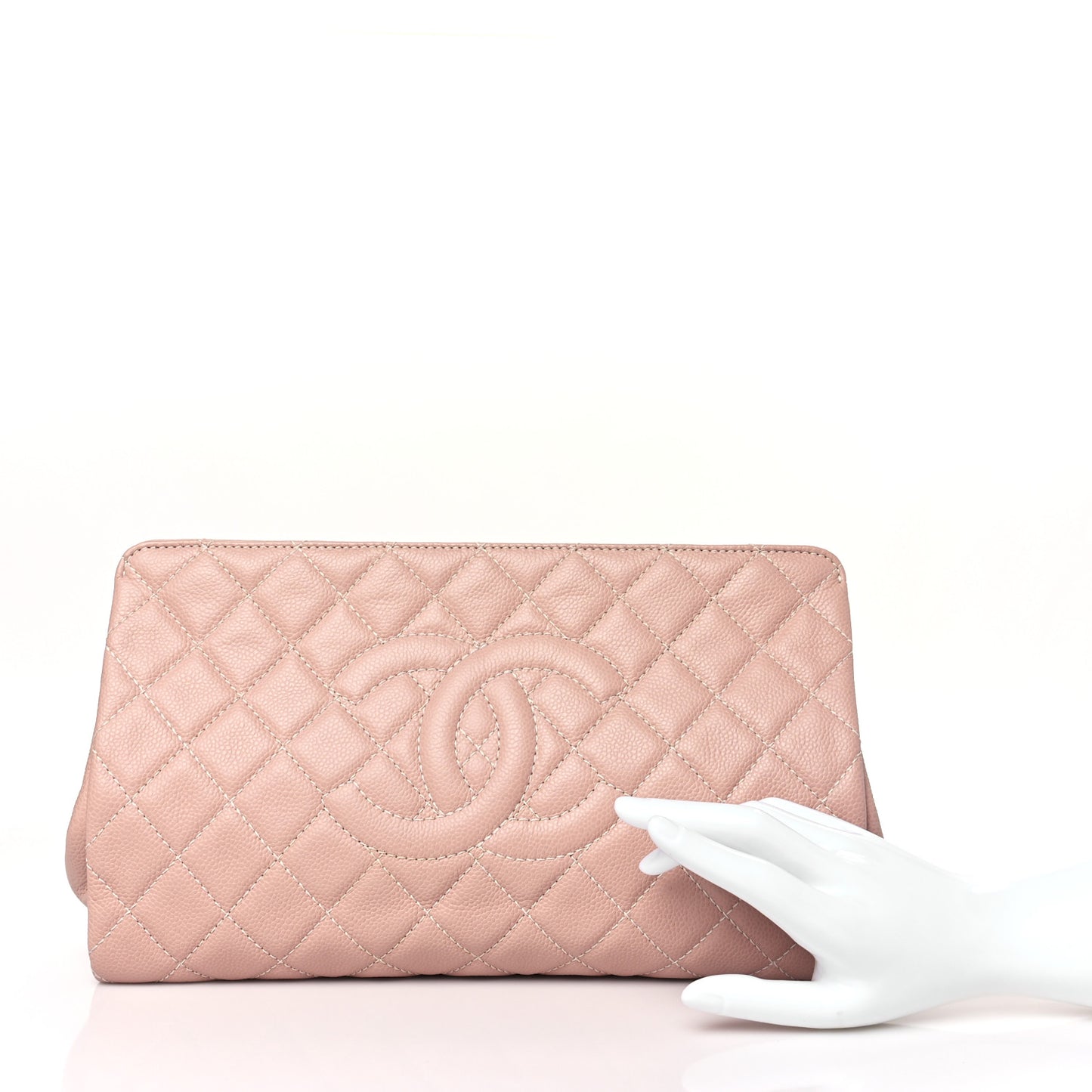 Caviar Quilted CC Large Clutch Light Pink