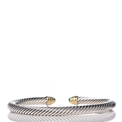 David Yurman Sterling Silver 18K Yellow Gold Diamond 5mm Cable Classics Bracelet 3 of 4