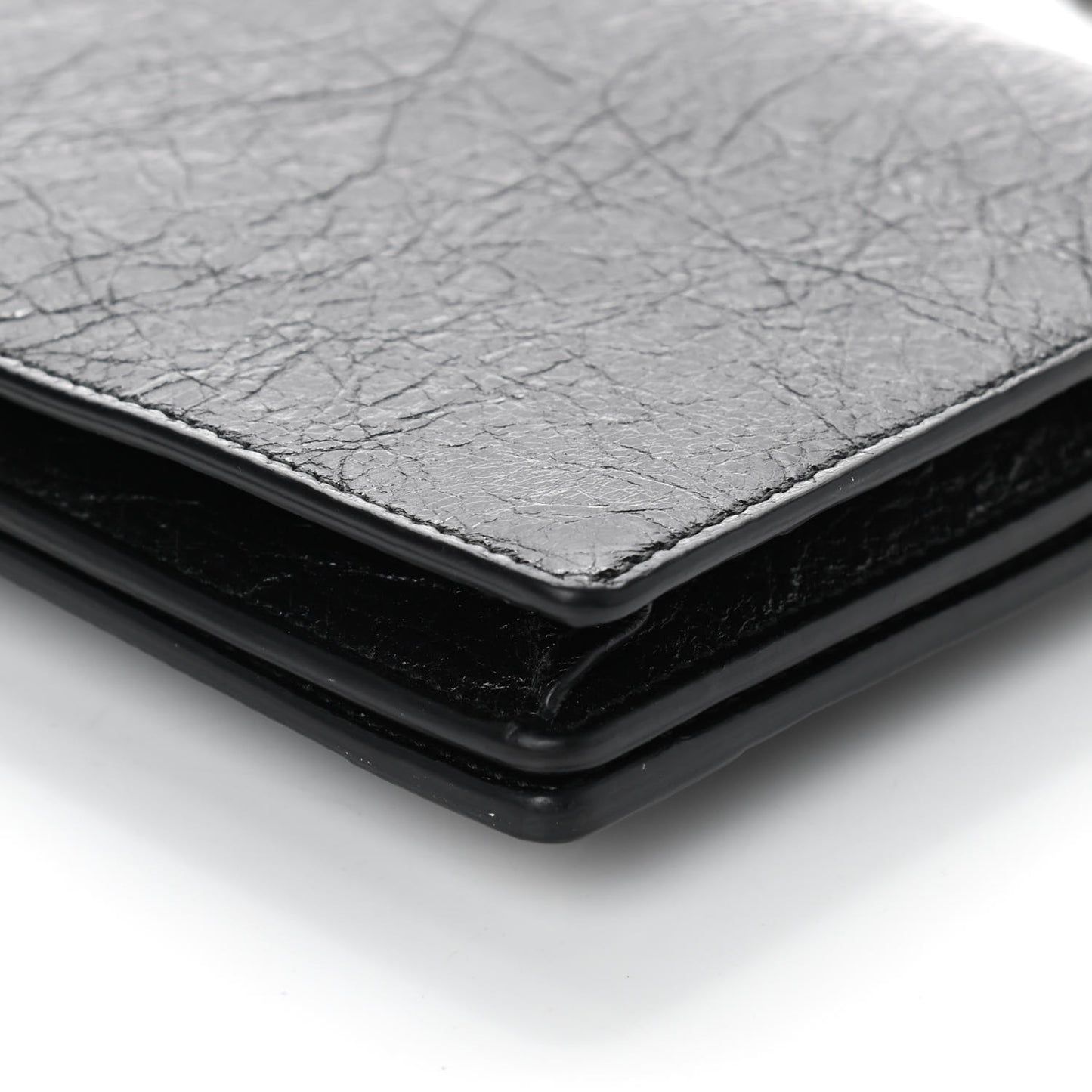 Agneau Silver Metallic Edge Hardware Wallet On Chain Black