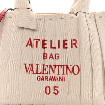 Valentino Garavani Canvas Atelier 05 Plisse Edition Medium Tote Bag Naturale 8 of 20