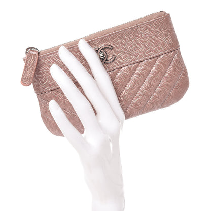 Chanel Metallic Caviar Chevron Quilted Small Vintage Mademoiselle Cosmetic Case Pink 2 of 8