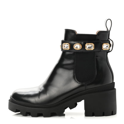 Gucci Calfskin Crystal GG Trip Chelsea Ankle Boots 38.5 Black 1 of 9
