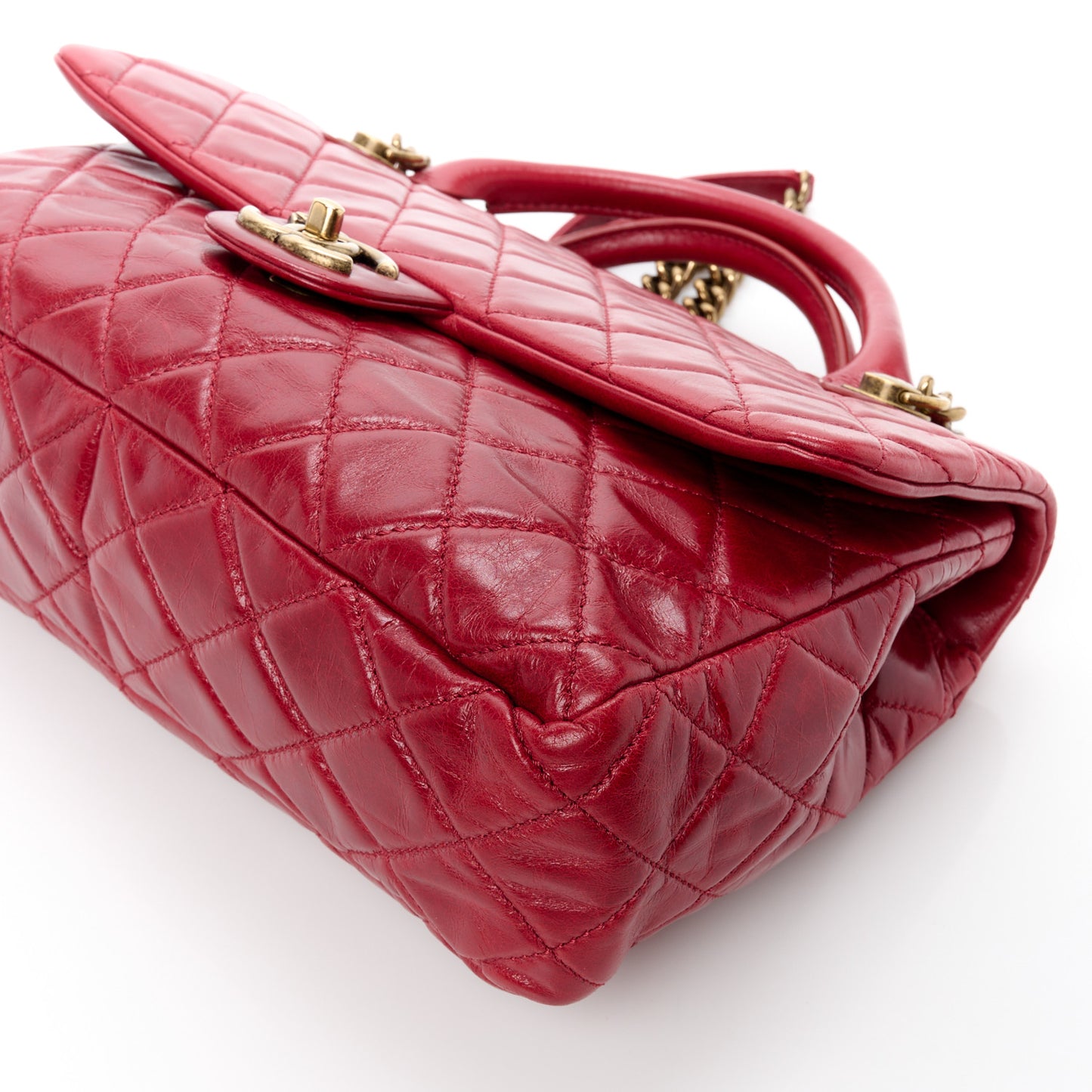 Glazed Calfskin Castle Rock Medium Flap Red
