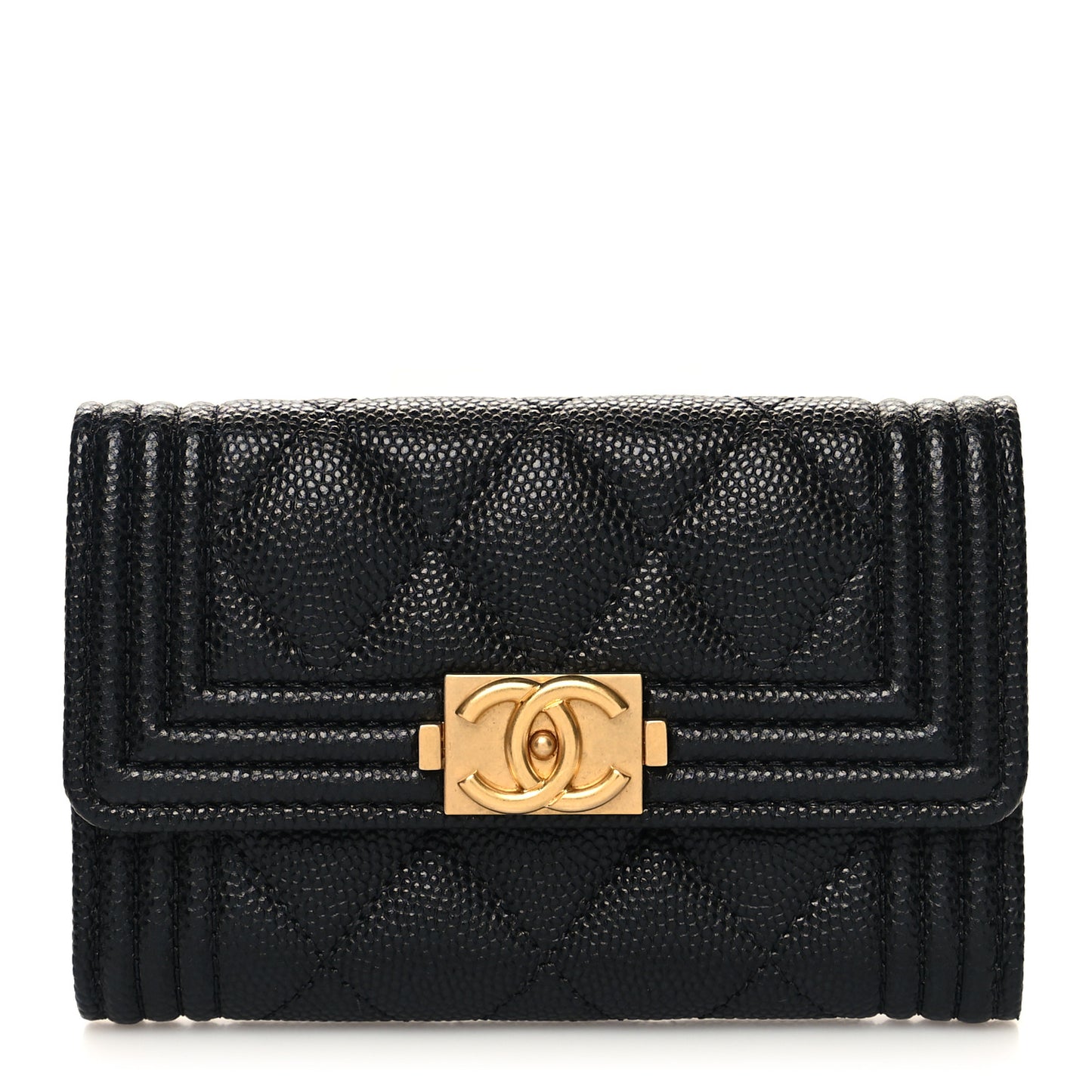 Caviar Quilted Boy Flap Card Holder Black