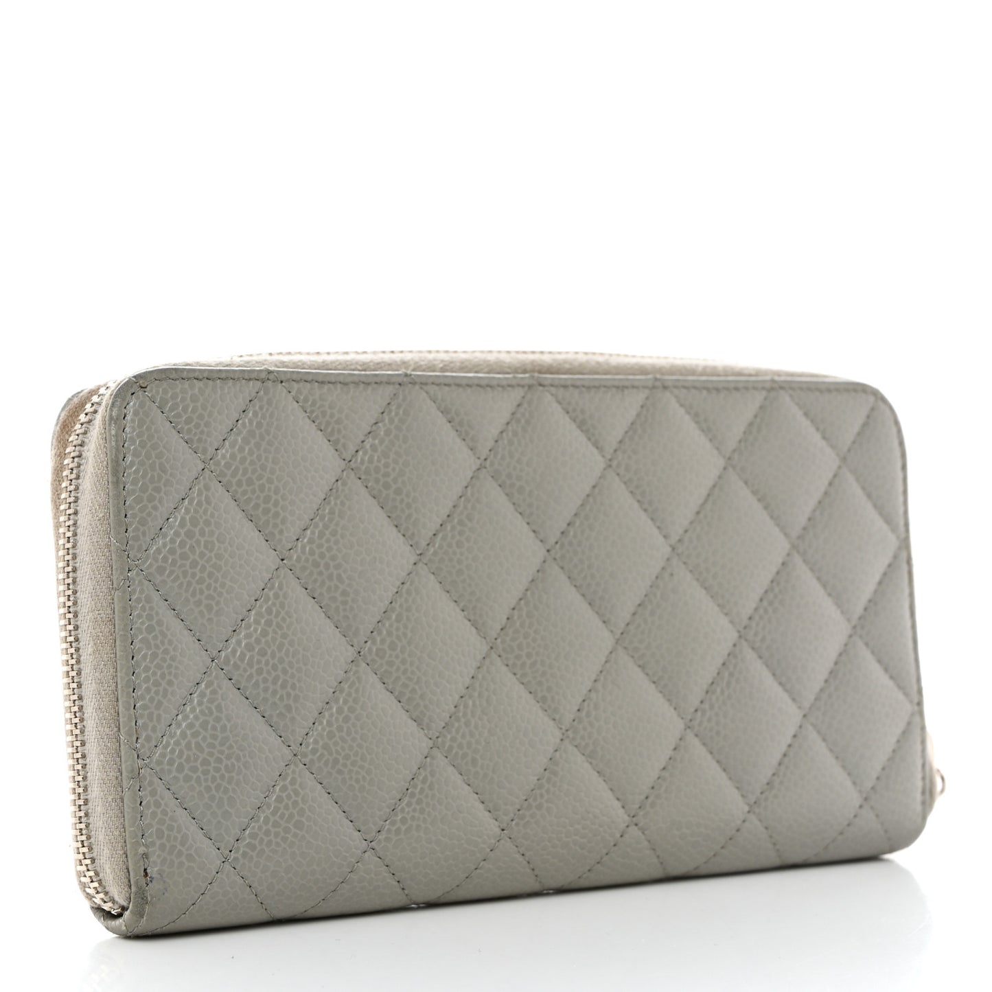 Caviar Quilted Large Gusset Zip Around Wallet Grey