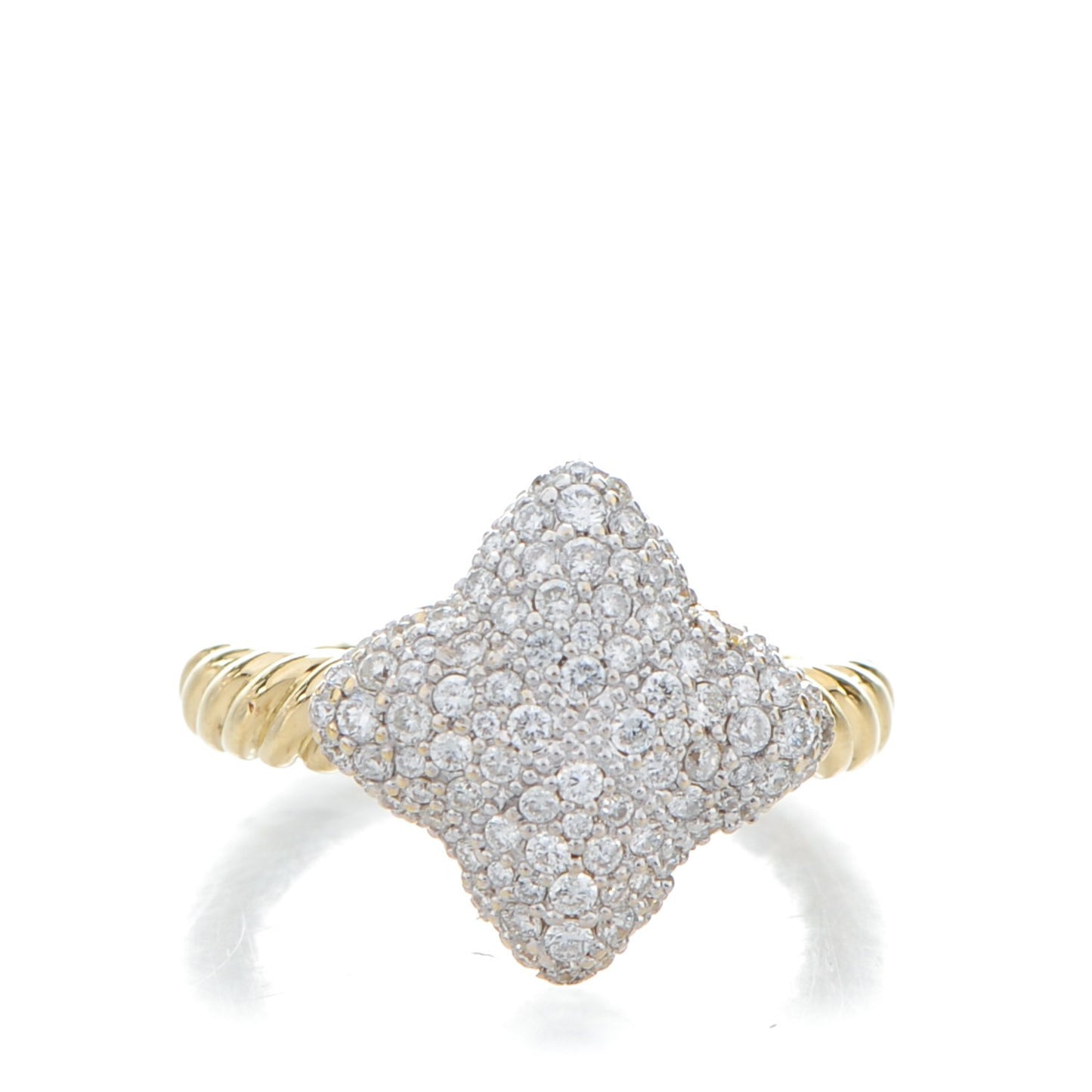 18K Yellow Gold Pave Diamond 15mm Quatrefoil Ring 50 5.5