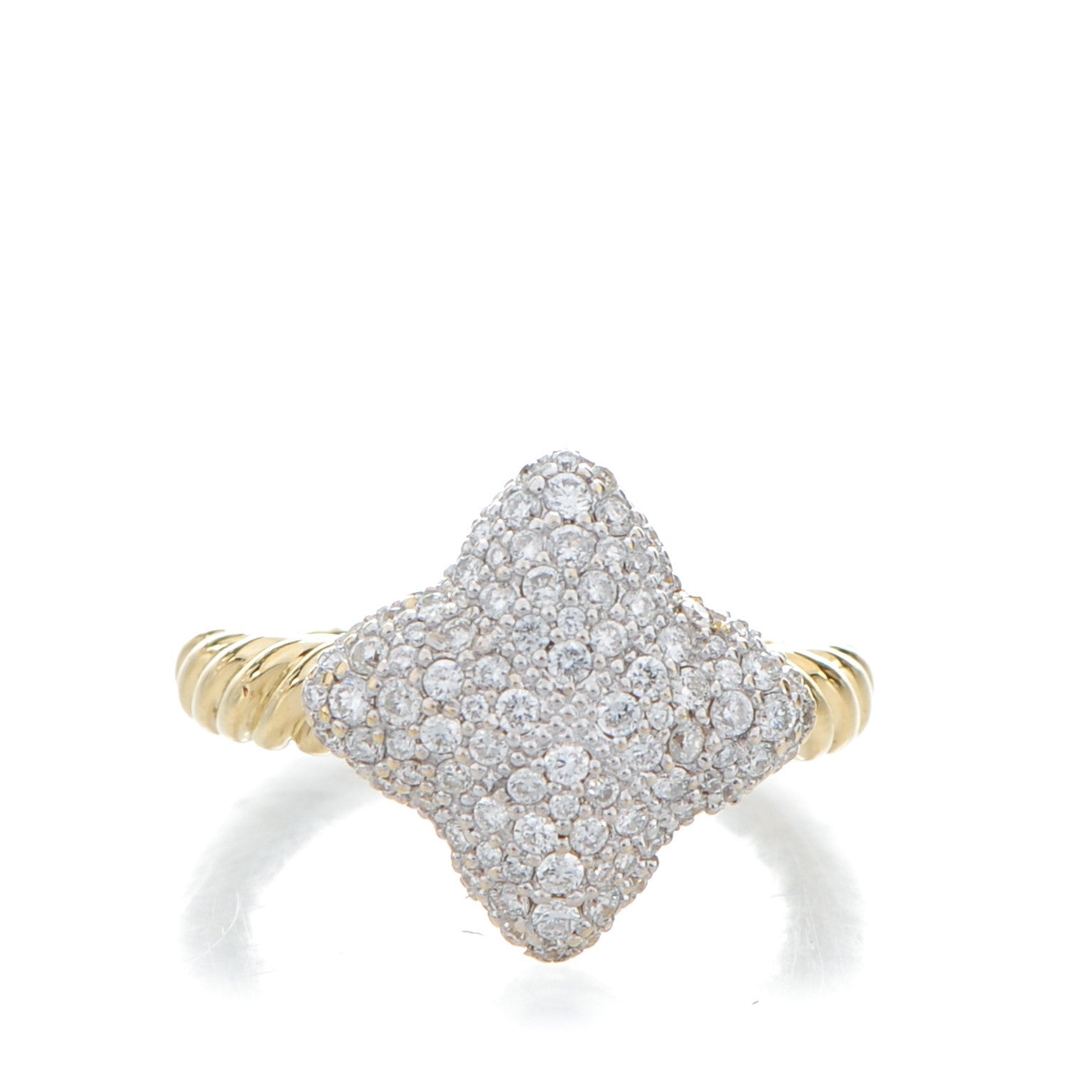 David Yurman 18K Yellow Gold Pave Diamond 15mm Quatrefoil Ring 50 5.5 1 of 5
