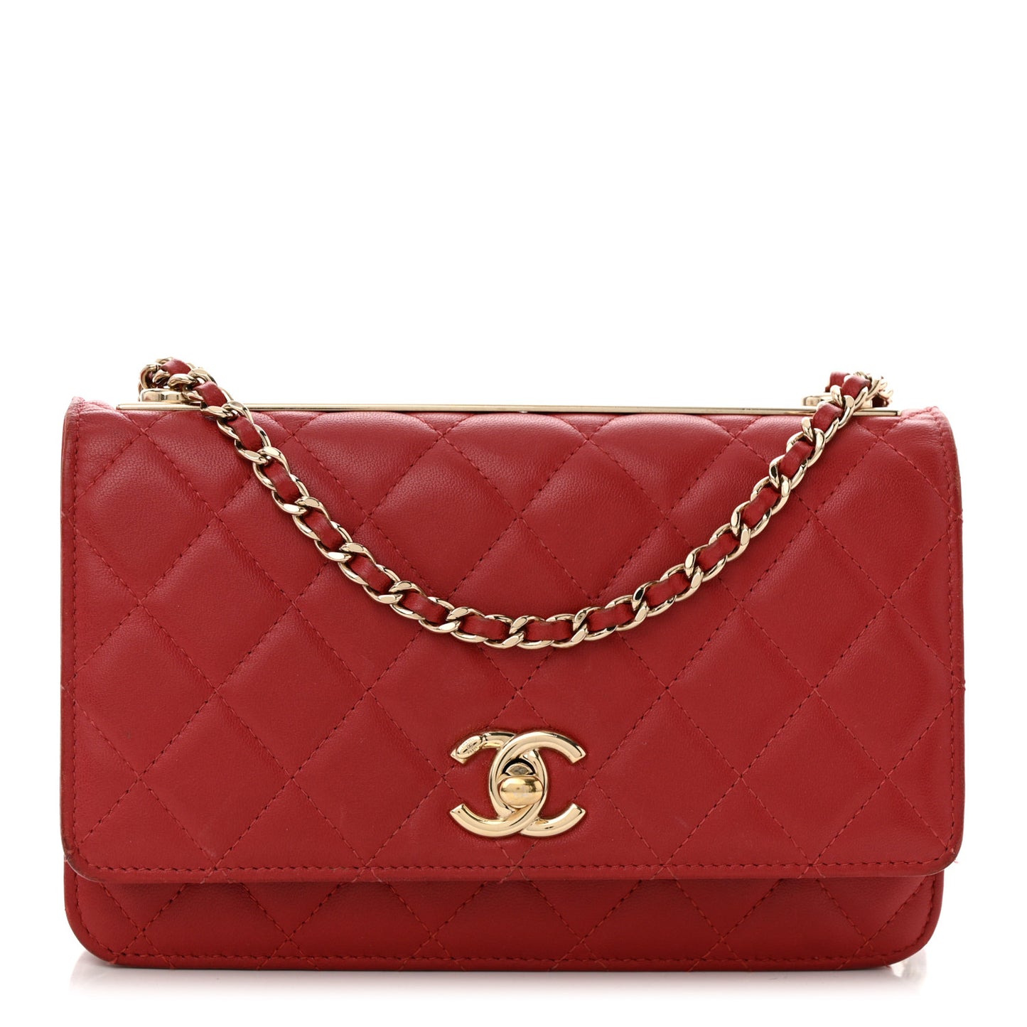 Lambskin Quilted Trendy CC Wallet On Chain WOC Red