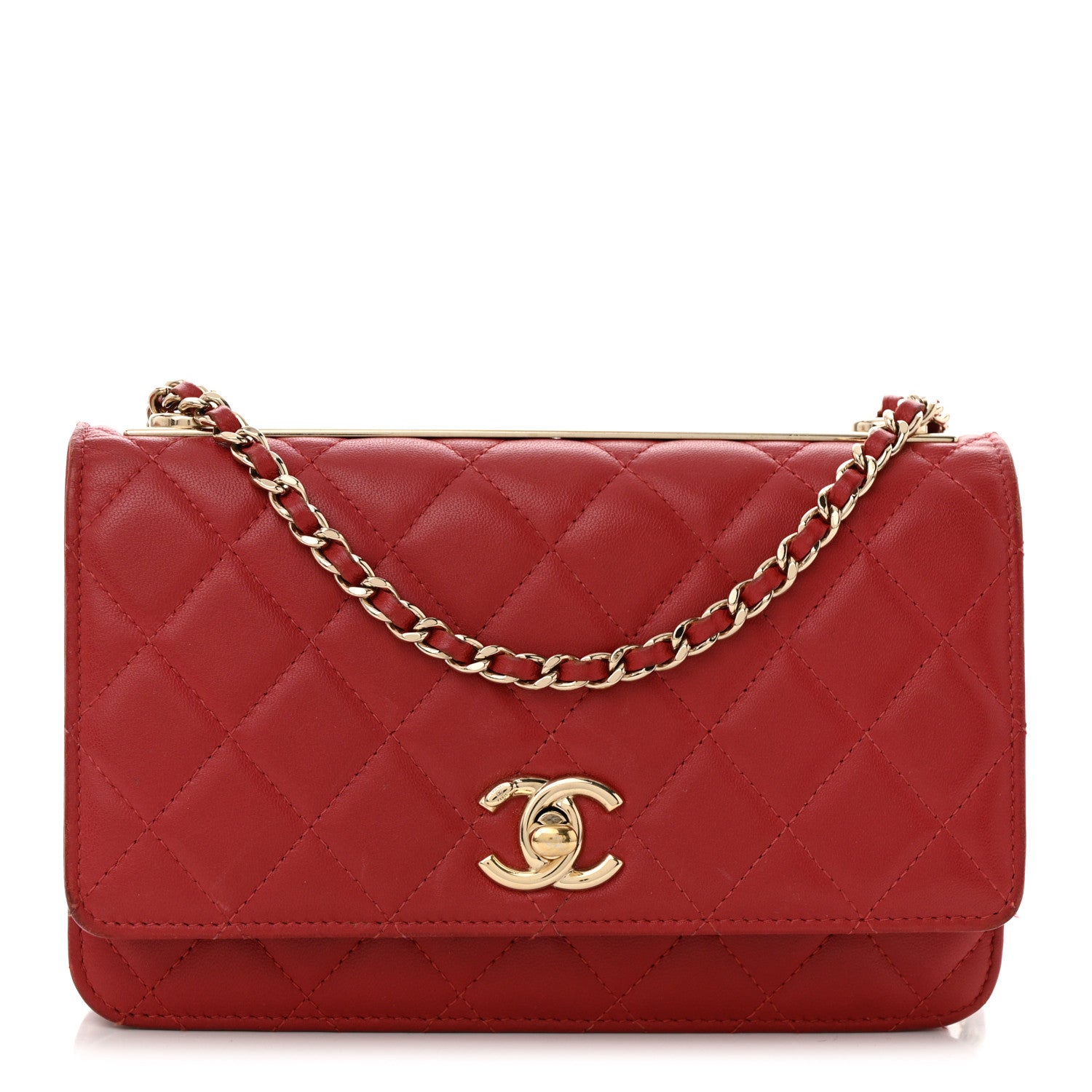 Chanel Lambskin Quilted Trendy CC Wallet On Chain WOC Red 1 of 16