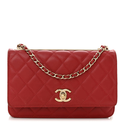 Chanel Lambskin Quilted Trendy CC Wallet On Chain WOC Red 1 of 16