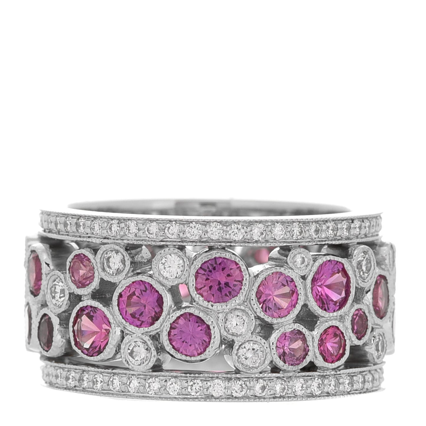 Platinum Diamond Pink Sapphire Cobblestone Band Ring 48 4.5