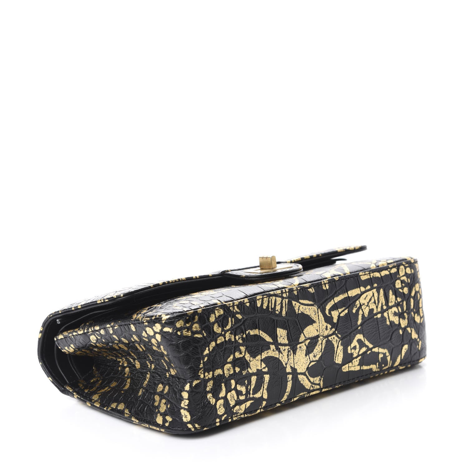 Chanel Calfskin Crocodile Embossed Graffiti 2.55 Cocodile Reissue 225 Flap Black Gold 4 of 12