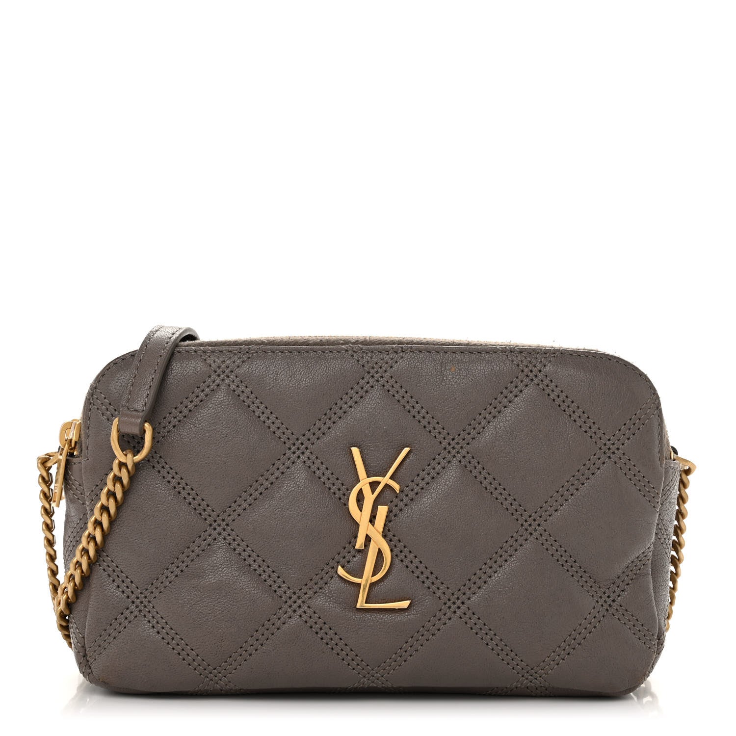 Saint Laurent Grained Lambskin Quilted Mini Becky Double Zip Bag Taupe 1 of 13