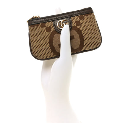Gucci Monogram Jumbo GG Textured Dollar Calfskin Ophidia Key Case Camel Ebony New Acero 2 of 8