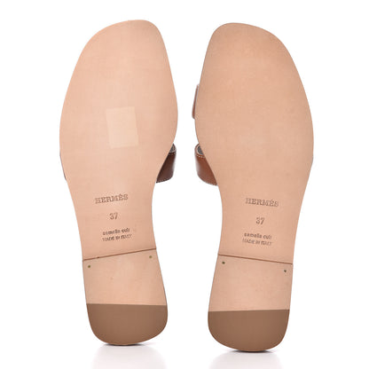 Hermes Box Calfskin Oran Sandals 37 Gold 5 of 7