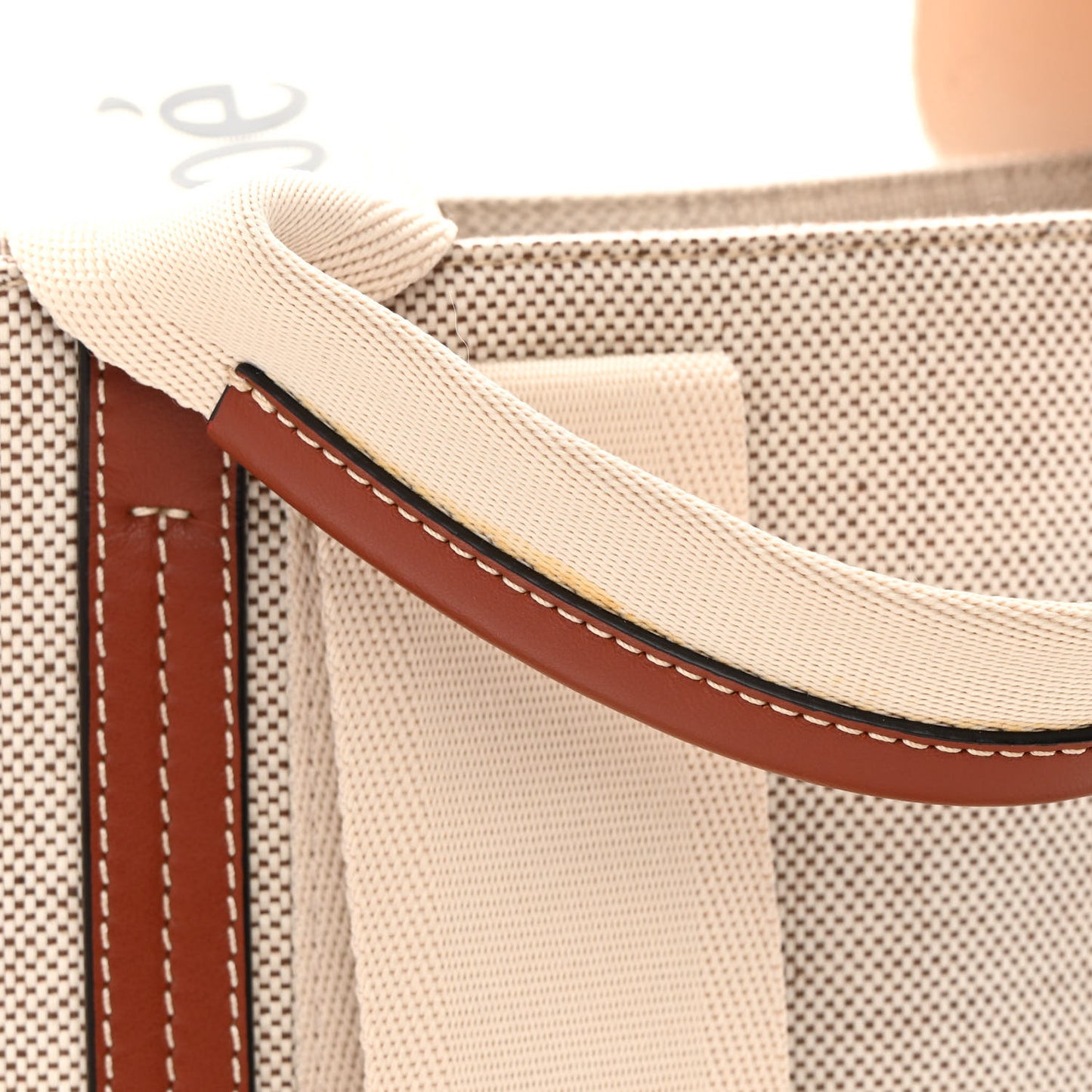 Cotton Calfskin Medium Woody Ribbon Tote White Brown