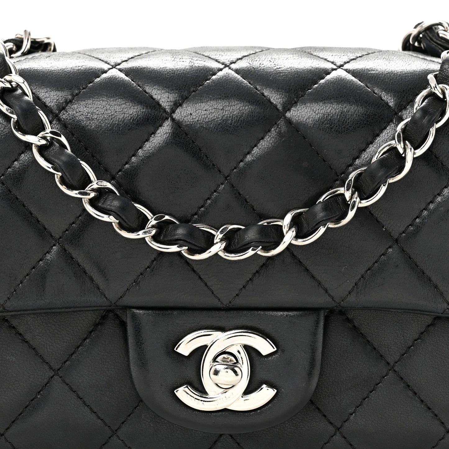 Lambskin Quilted Mini Rectangular Flap Black