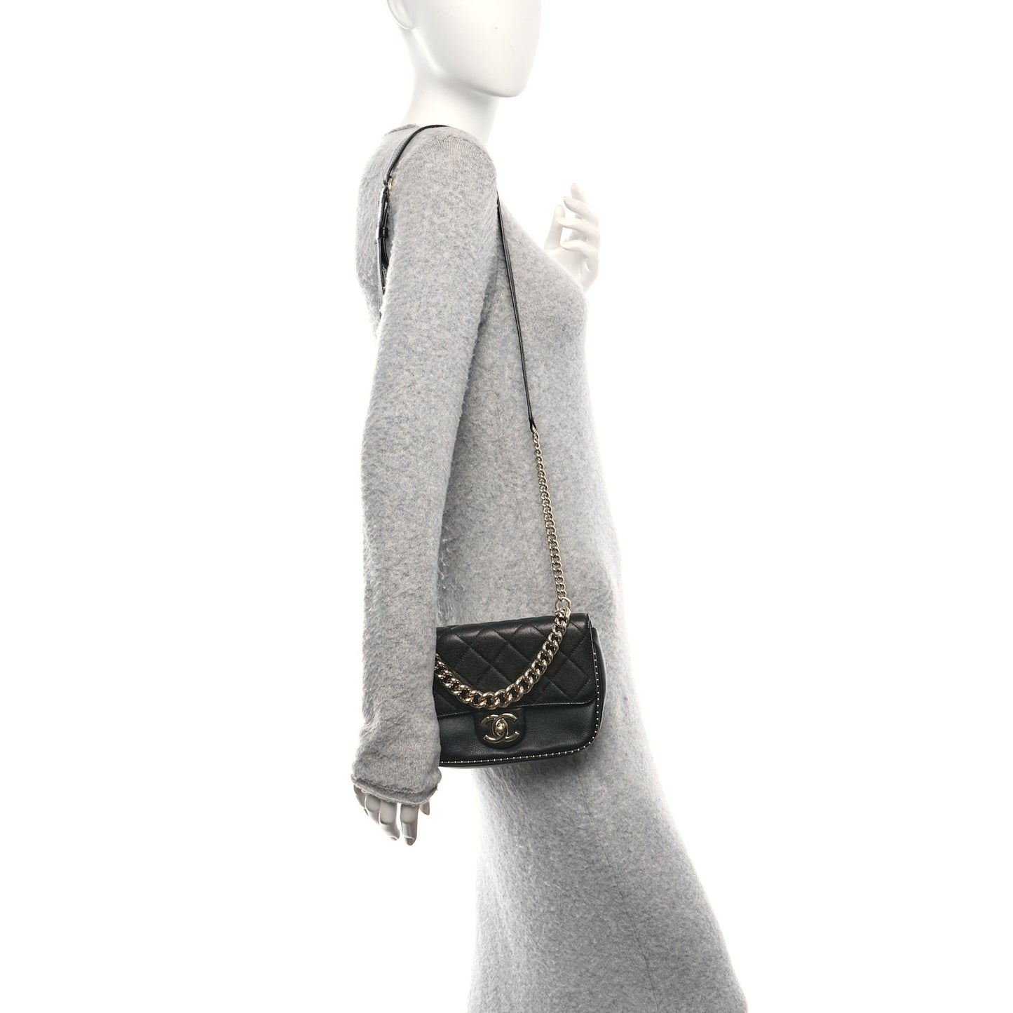 Caviar Quilted Small Studded Flap Black