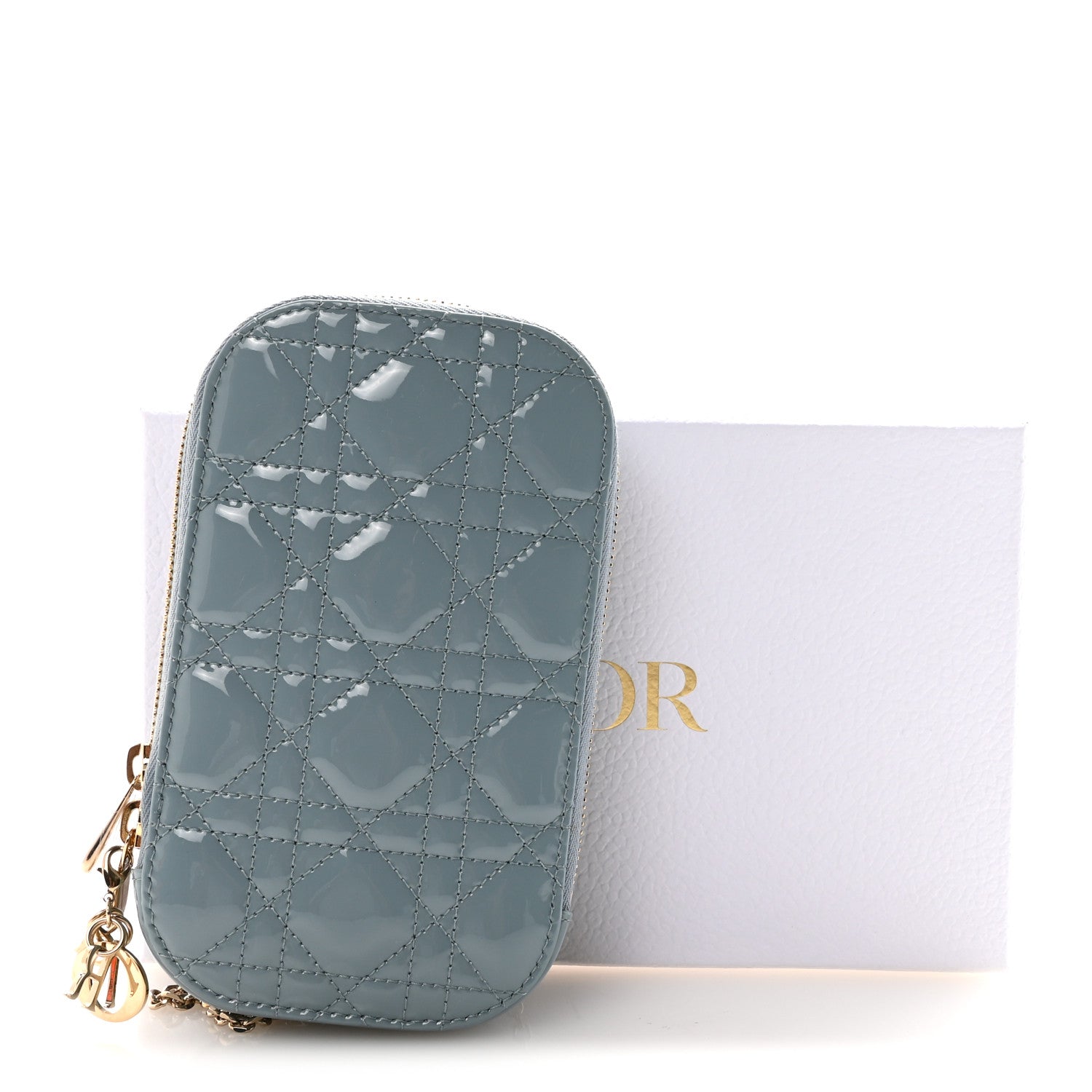 Christian Dior Patent Cannage Lady Dior Phone Holder Bracing Blue